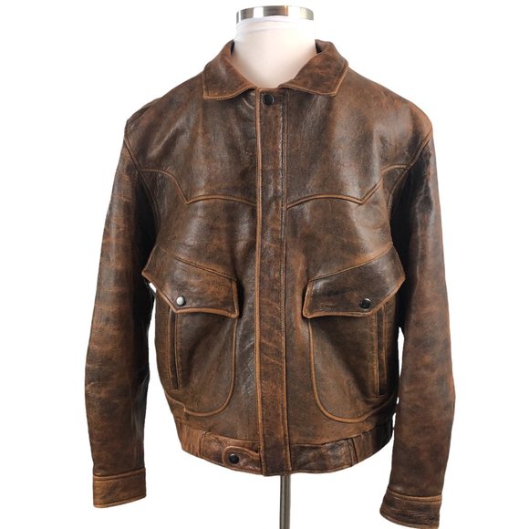 Pioneer Wear Other - Pioneer Wear Distressed Men's Bomber Style Brown Lamb Leather Jacket Size 44